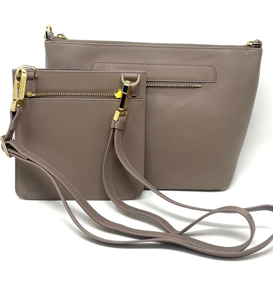 Genuine Leather Taupe Handbag, Lina