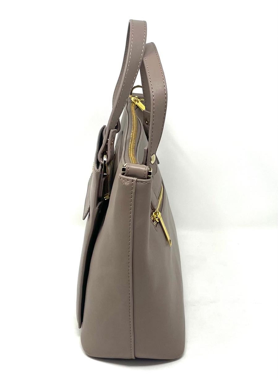Genuine Leather Taupe Handbag, Lina