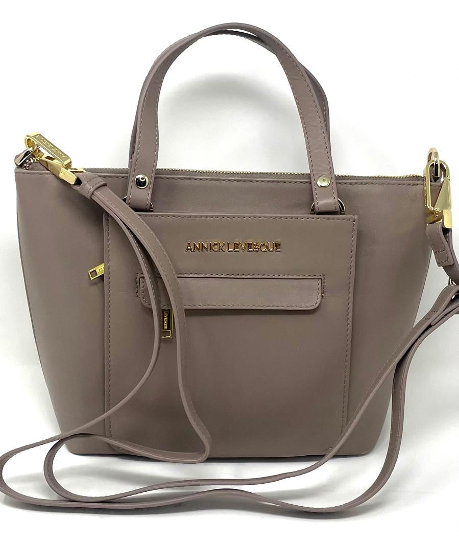 Genuine Leather Taupe Handbag, Lina