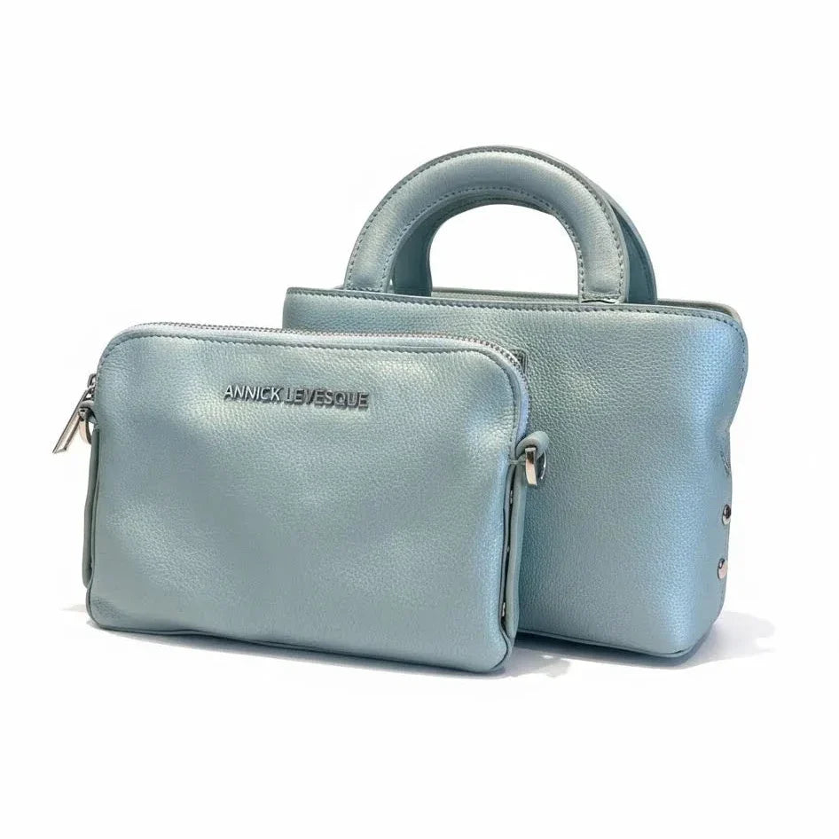 Two-in-One Leather Handbag, Sky Blue | Clarence