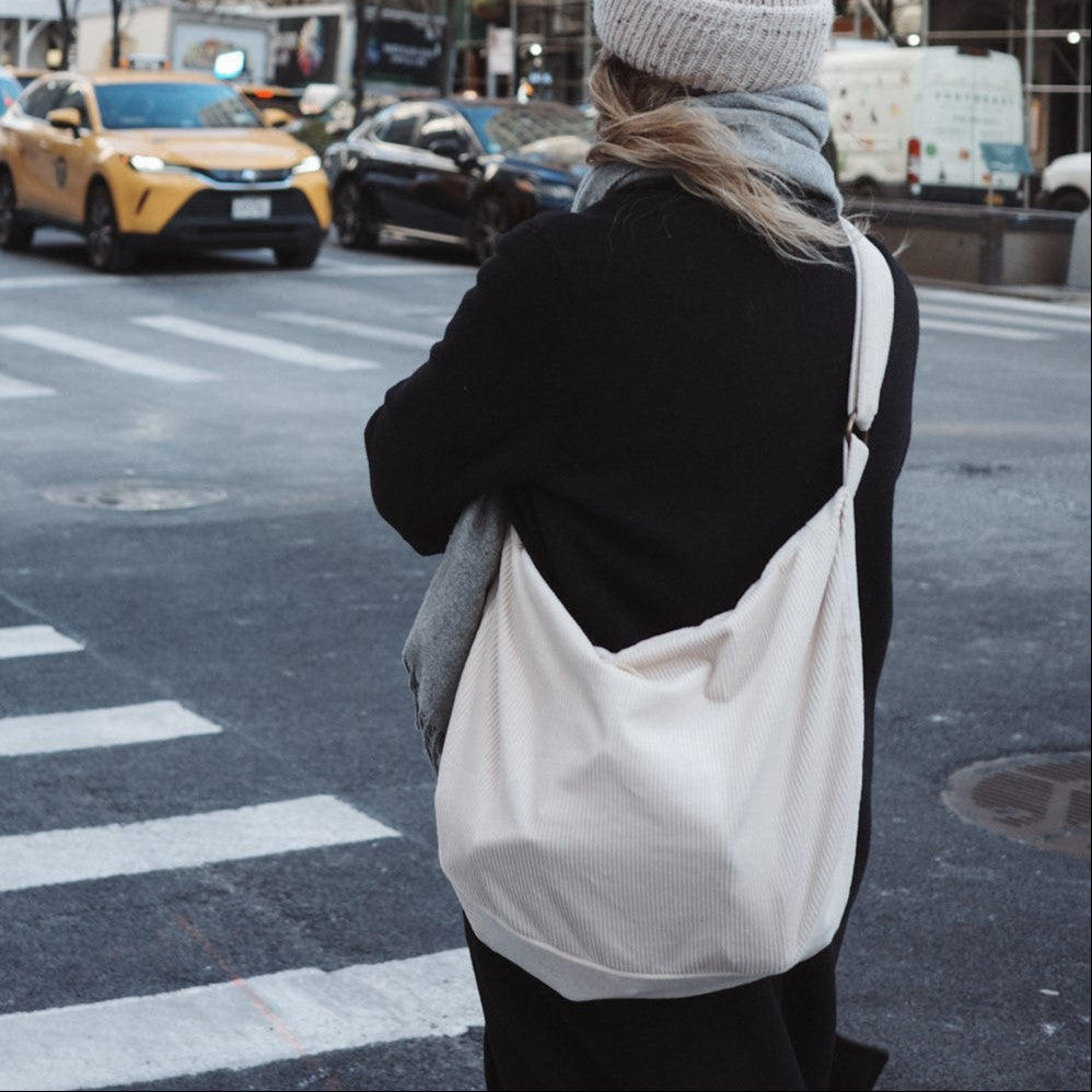 Corduroy Croissant Bag - Adjustable Shoulder Strap & Zipper Closure
