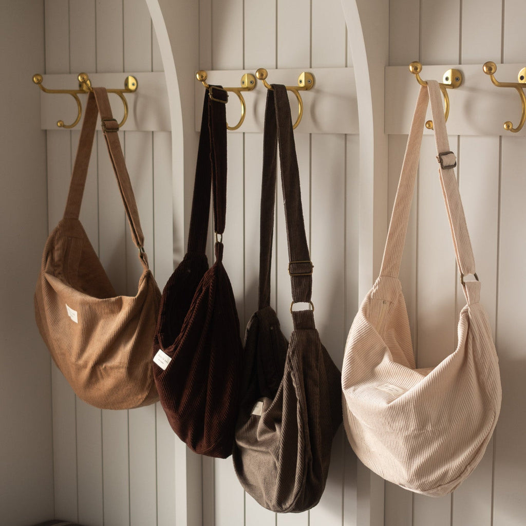 Corduroy Croissant Bag - Adjustable Shoulder Strap & Zipper Closure