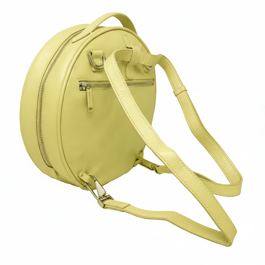 Yellow Genuine Leather Round Bag, Convertible, Heidi