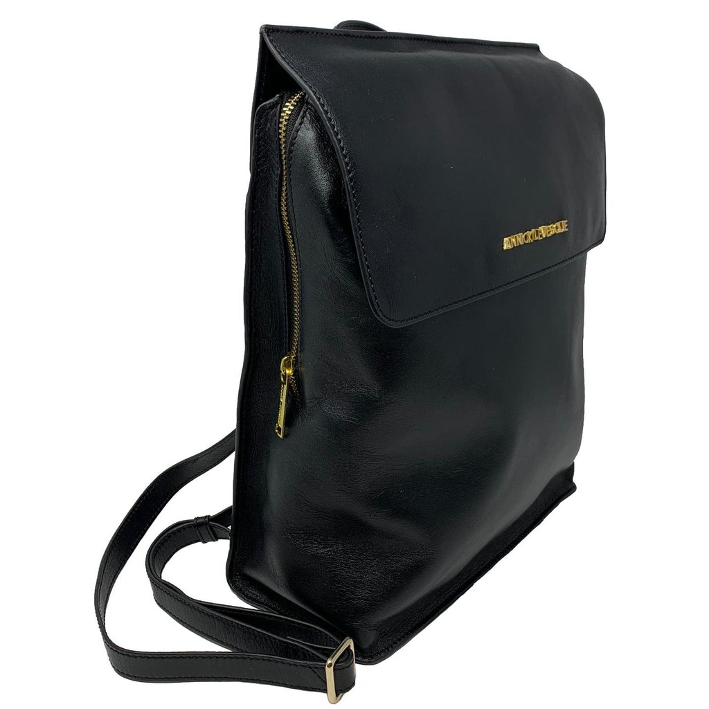 Black Genuine Leather Backpack, Antoinette
