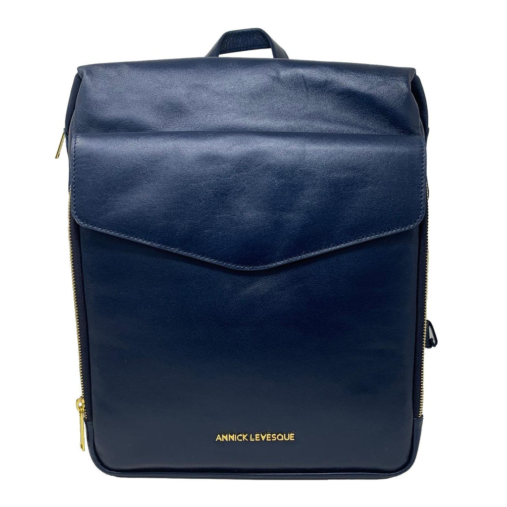 Large Navy Blue Genuine Leather Backpack, Léanne