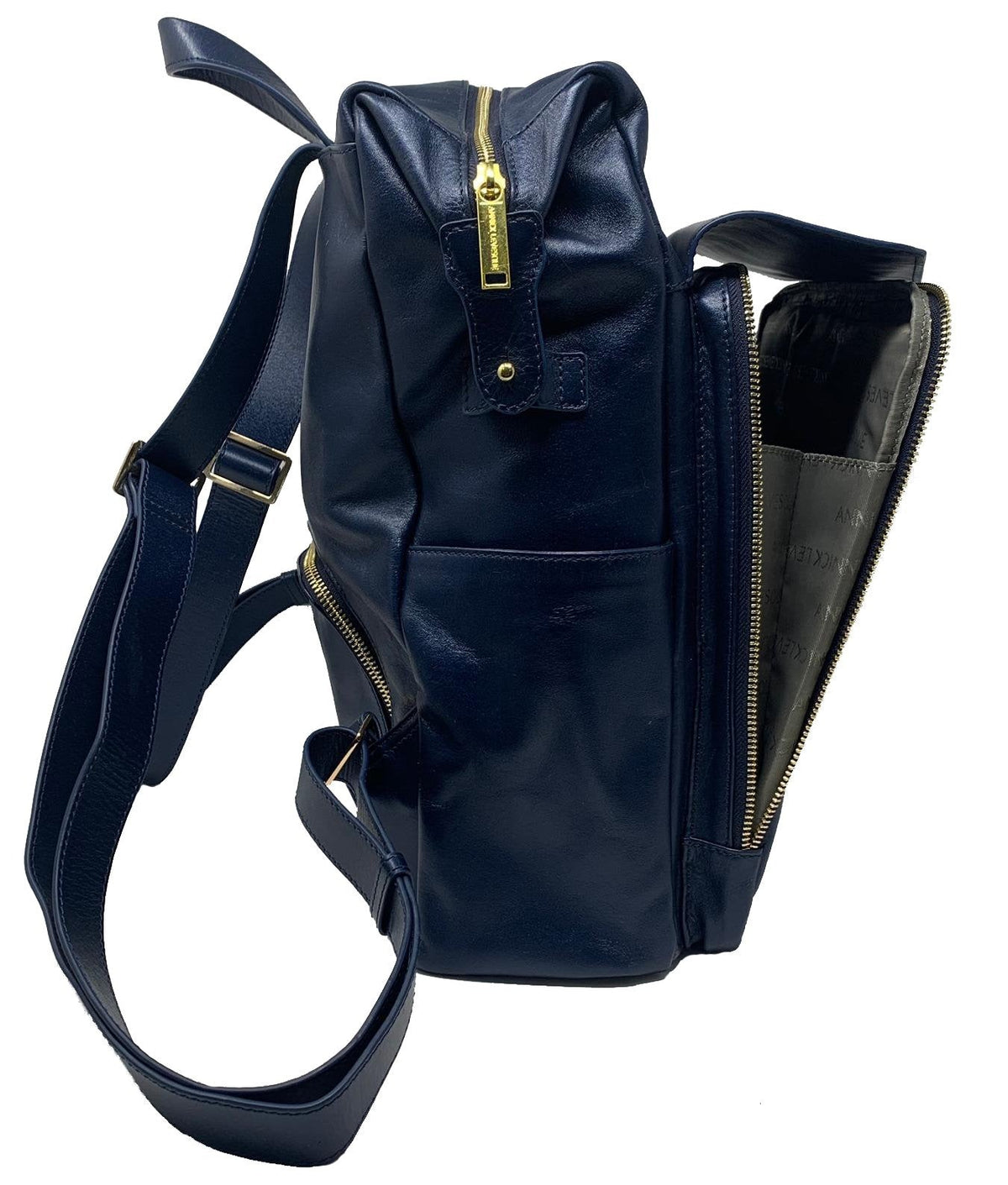 Large Navy Blue Genuine Leather Backpack, Léanne