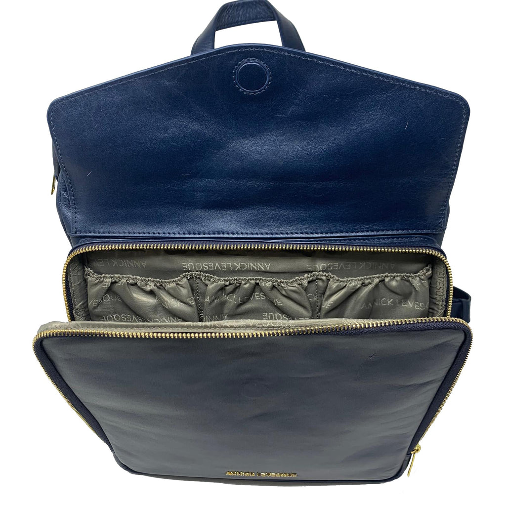 Large Navy Blue Genuine Leather Backpack, Léanne