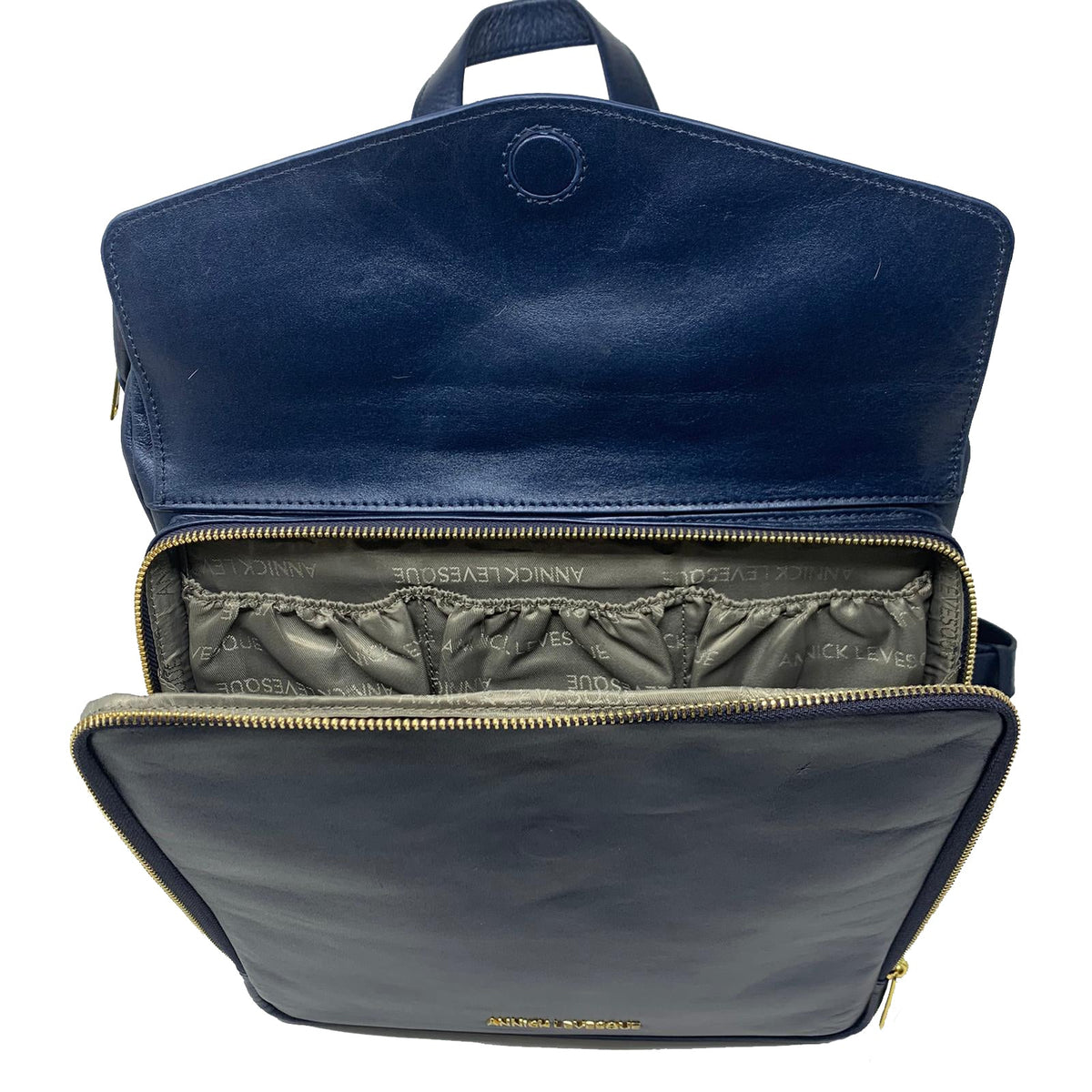 Large Navy Blue Genuine Leather Backpack, Léanne