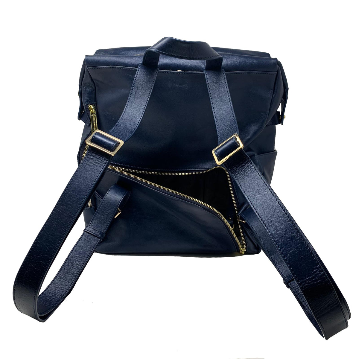 Large Navy Blue Genuine Leather Backpack, Léanne