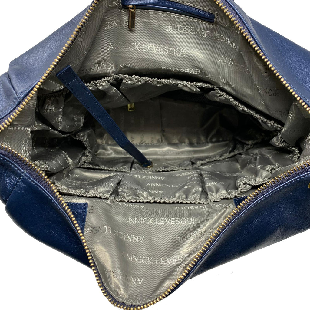 Large Navy Blue Genuine Leather Backpack, Léanne