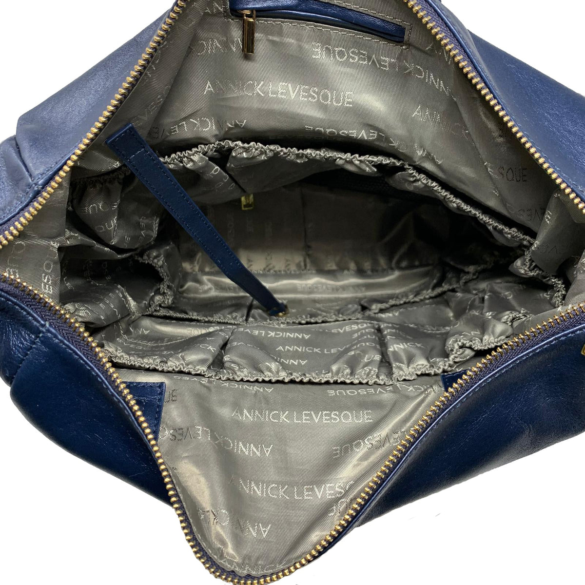 Large Navy Blue Genuine Leather Backpack, Léanne