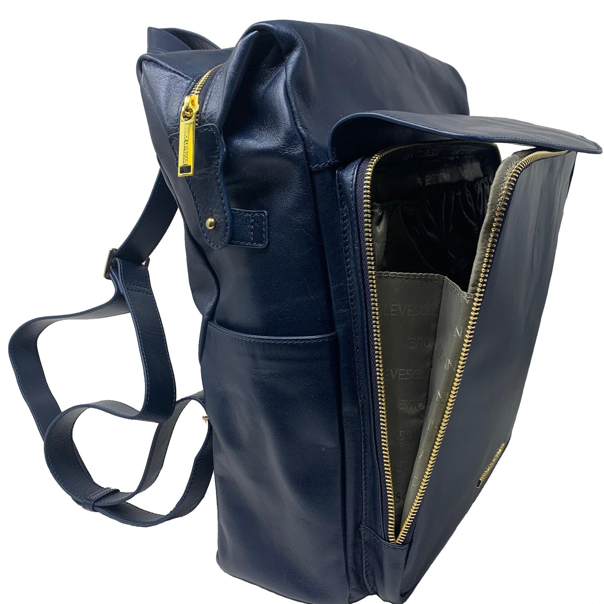 Large Navy Blue Genuine Leather Backpack, Léanne