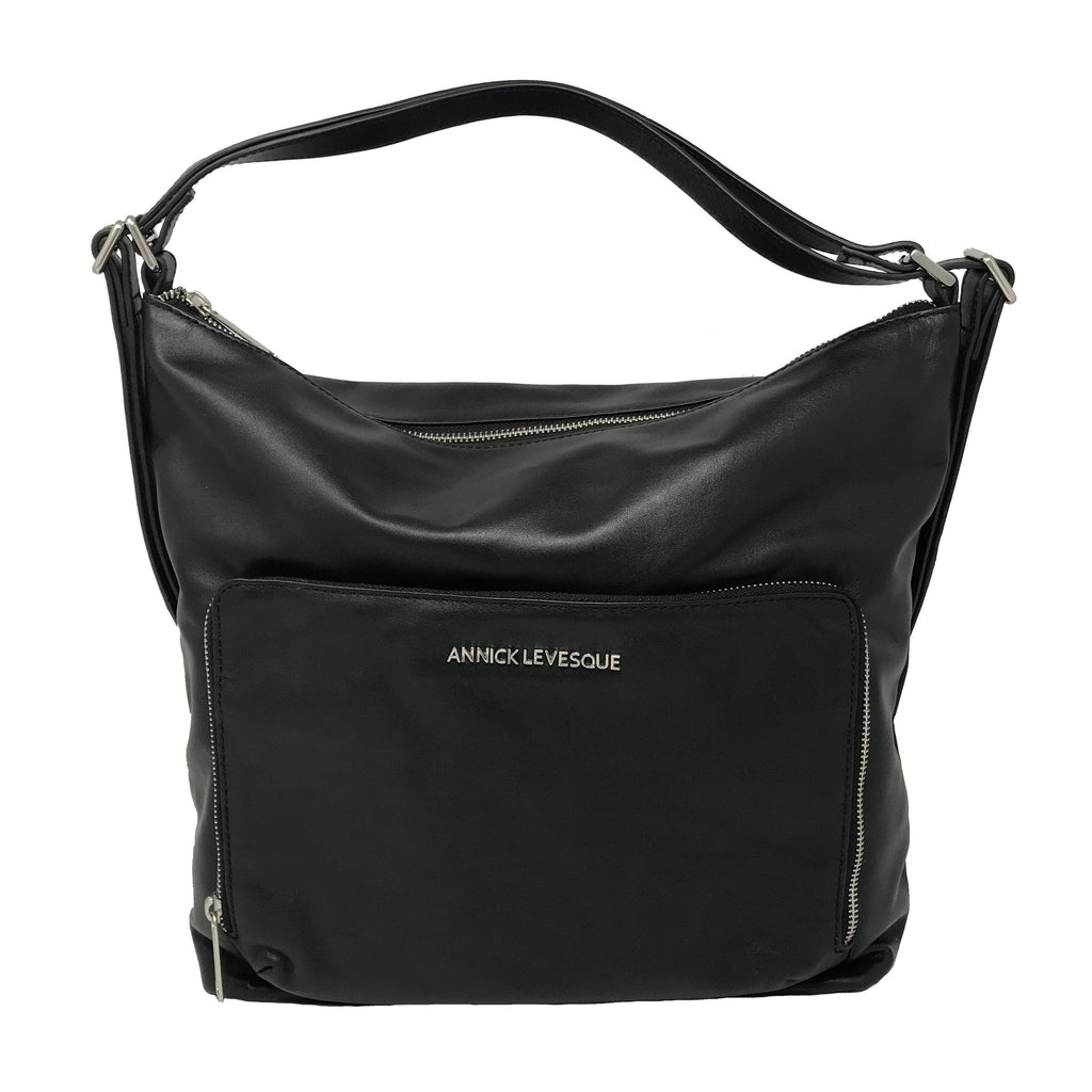 Transformable Black Genuine Leather Handbag - Alexandra