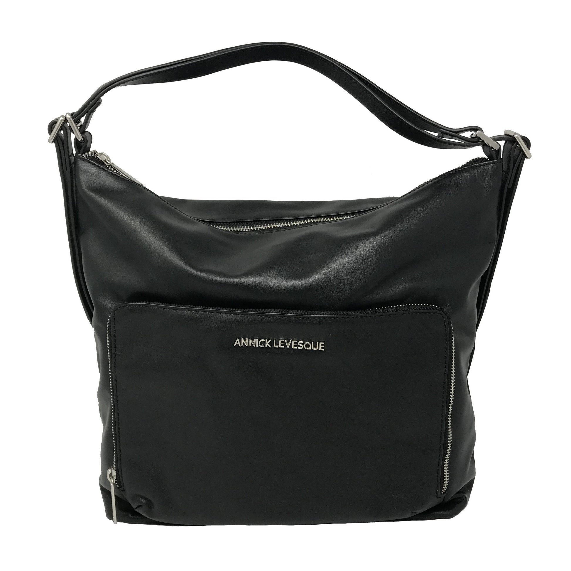 Transformable Black Genuine Leather Handbag - Alexandra