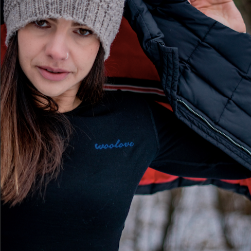 T-shirt à manches longues et col rond 100 % laine mérinos pour femme, 190 g/m²