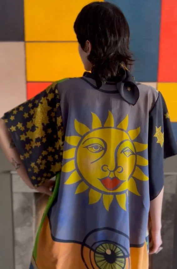 green eyed kimono-style silk top