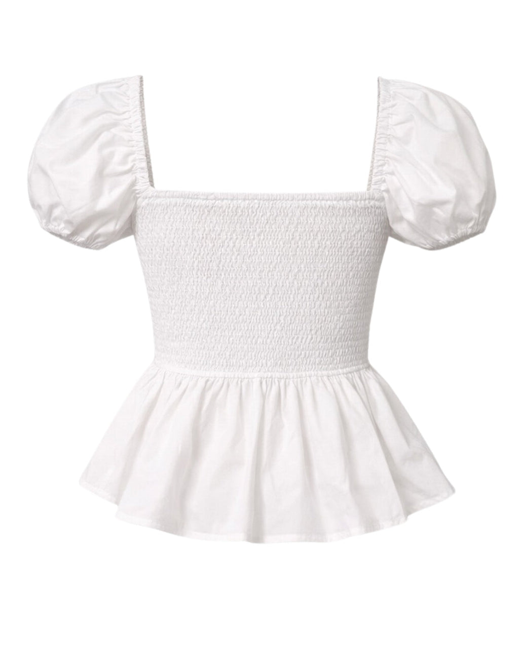 Sera – Cotton Poplin Puff Sleeve Peplum Blouse Top In White
