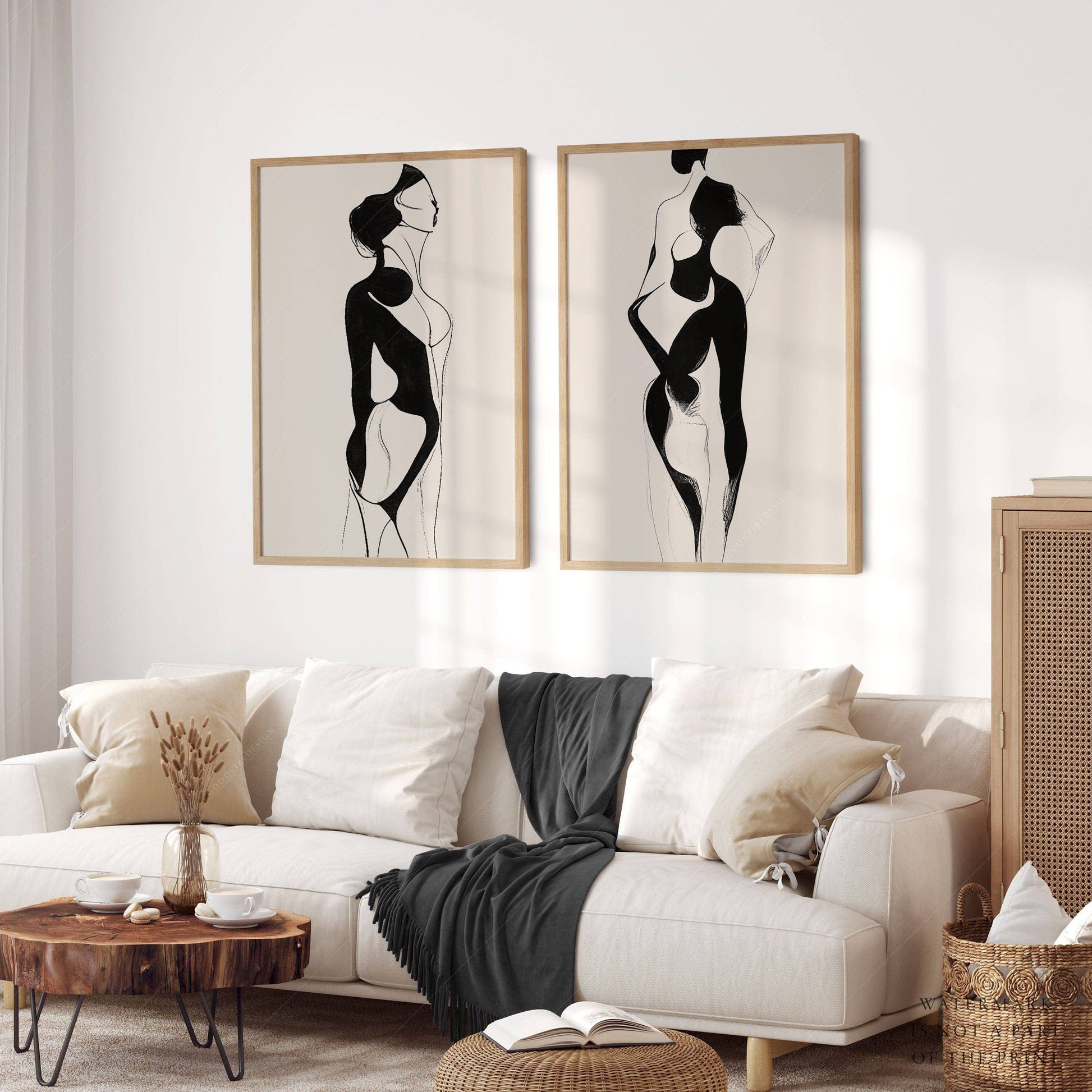 Minimalist Female Figure Line Art Print Set – Modern Black & White Wall Art
