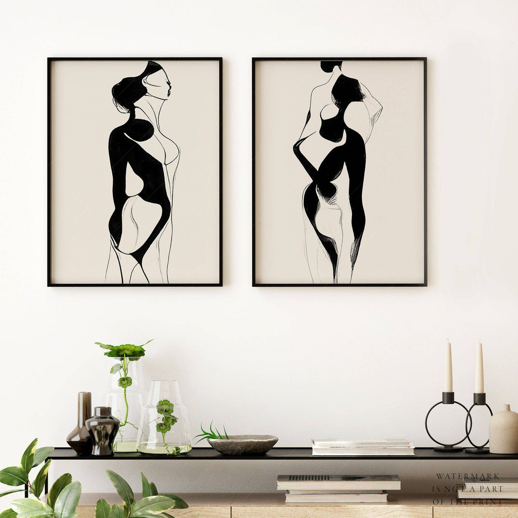 Minimalist Female Figure Line Art Print Set – Modern Black & White Wall Art
