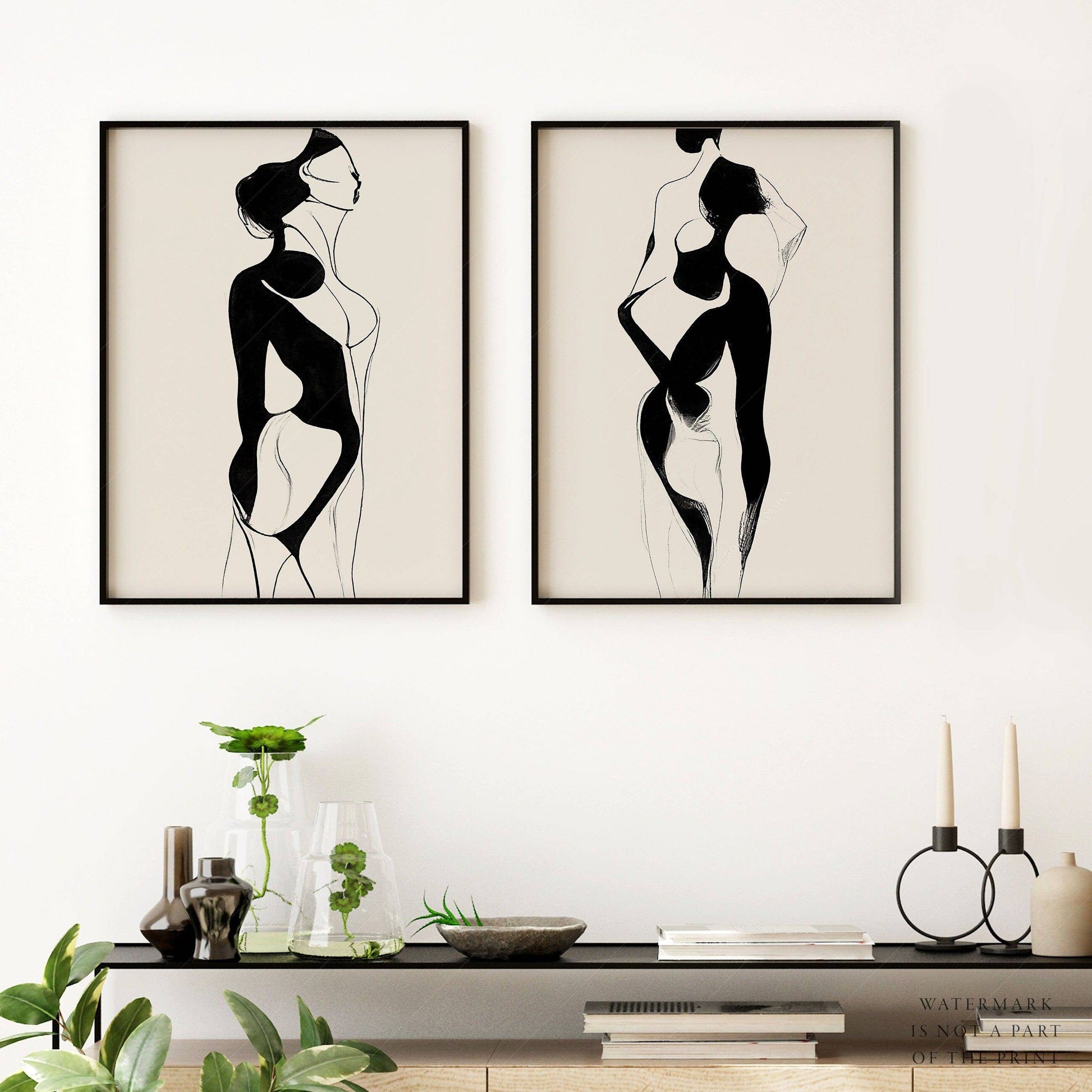 Minimalist Female Figure Line Art Print Set – Modern Black & White Wall Art