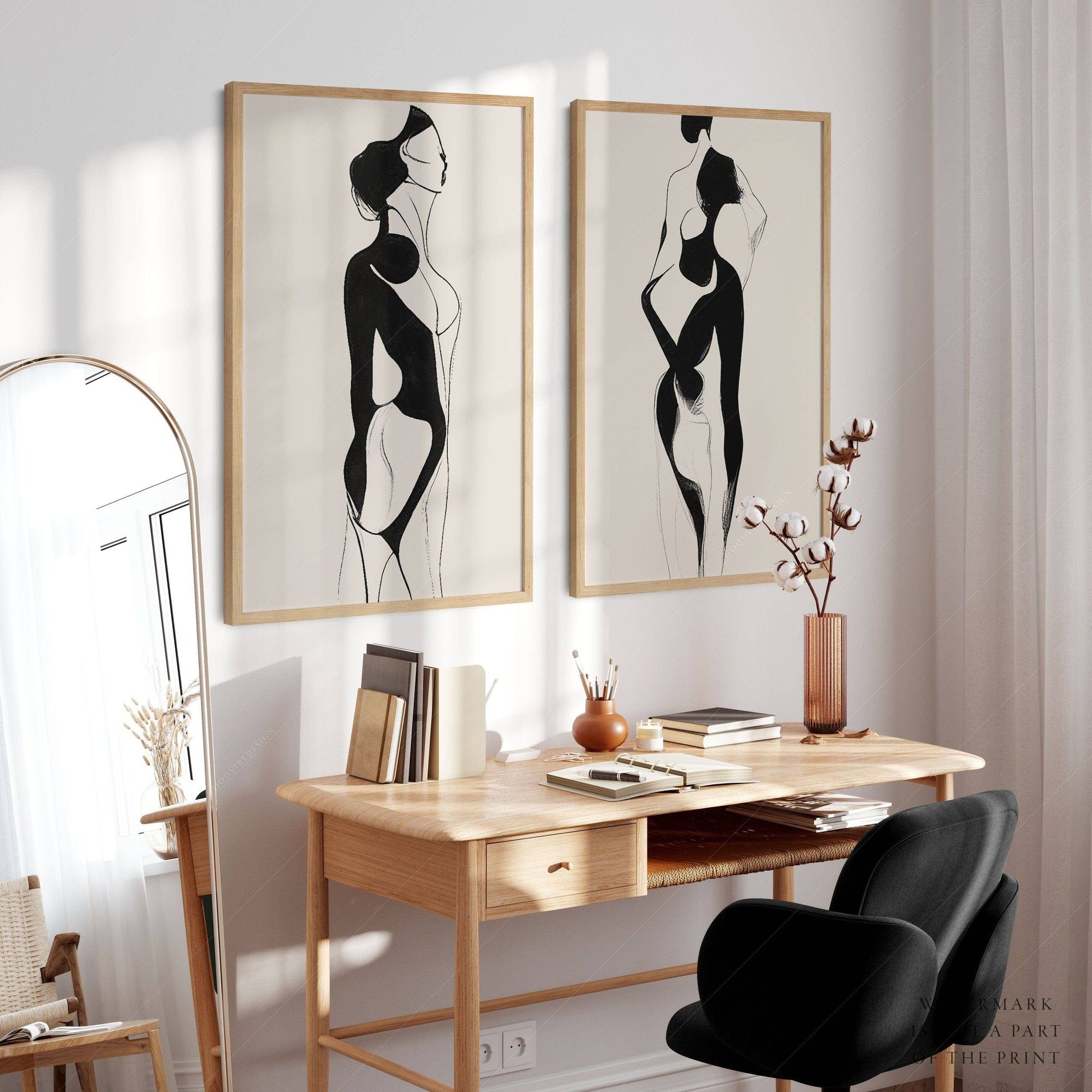 Minimalist Female Figure Line Art Print Set – Modern Black & White Wall Art