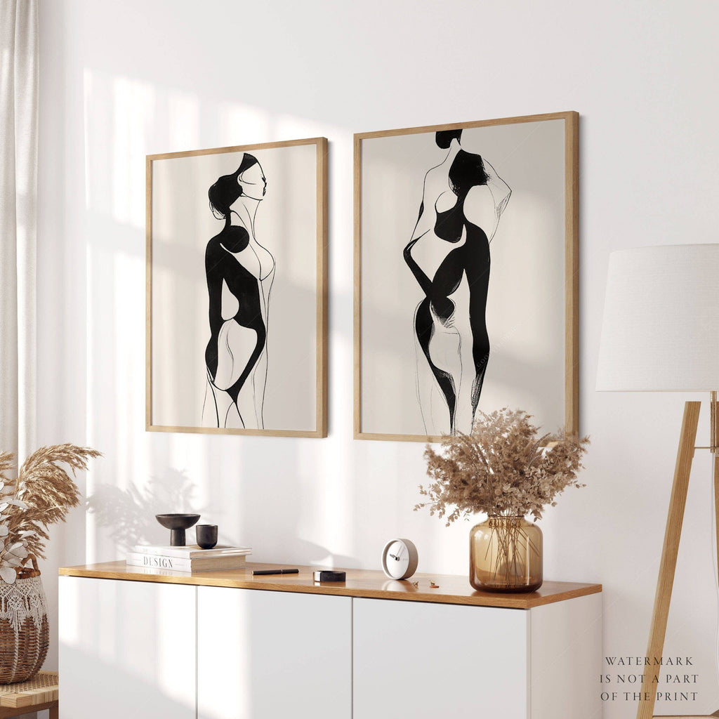 Minimalist Female Figure Line Art Print Set – Modern Black & White Wall Art