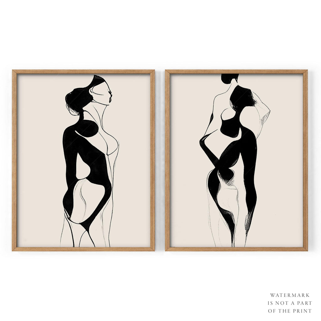 Minimalist Female Figure Line Art Print Set – Modern Black & White Wall Art