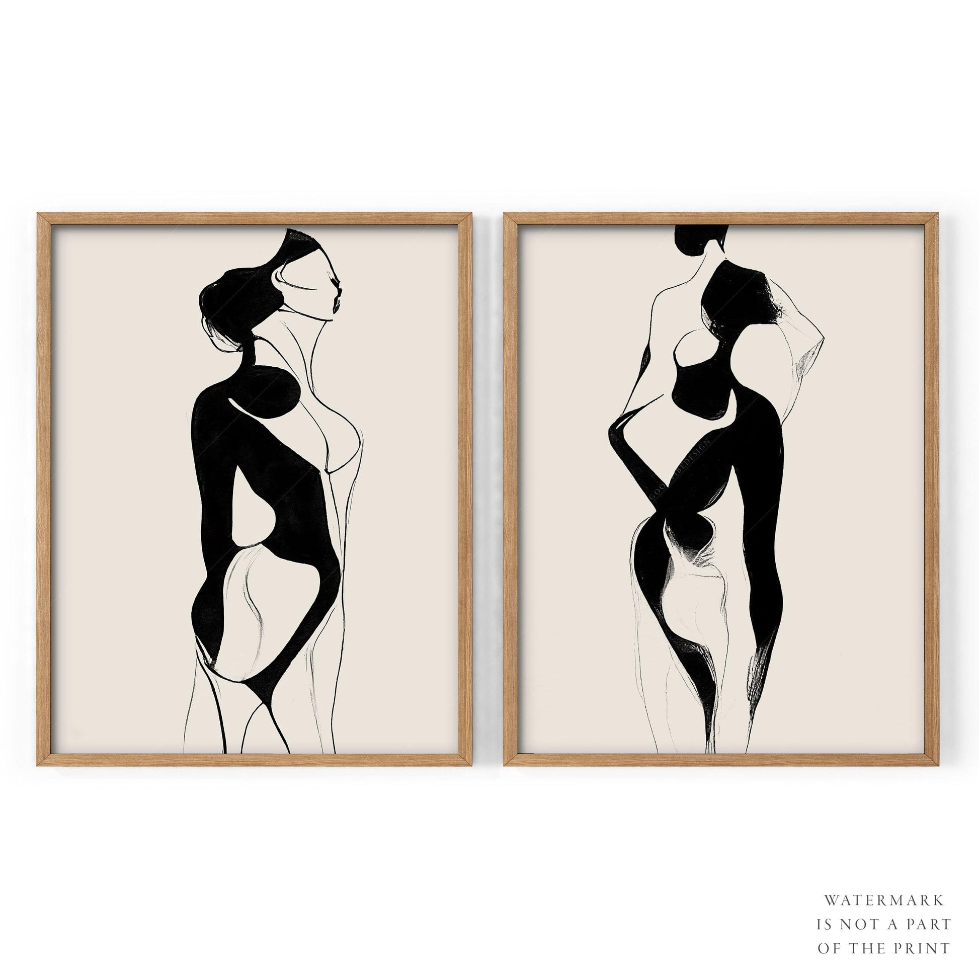 Minimalist Female Figure Line Art Print Set – Modern Black & White Wall Art