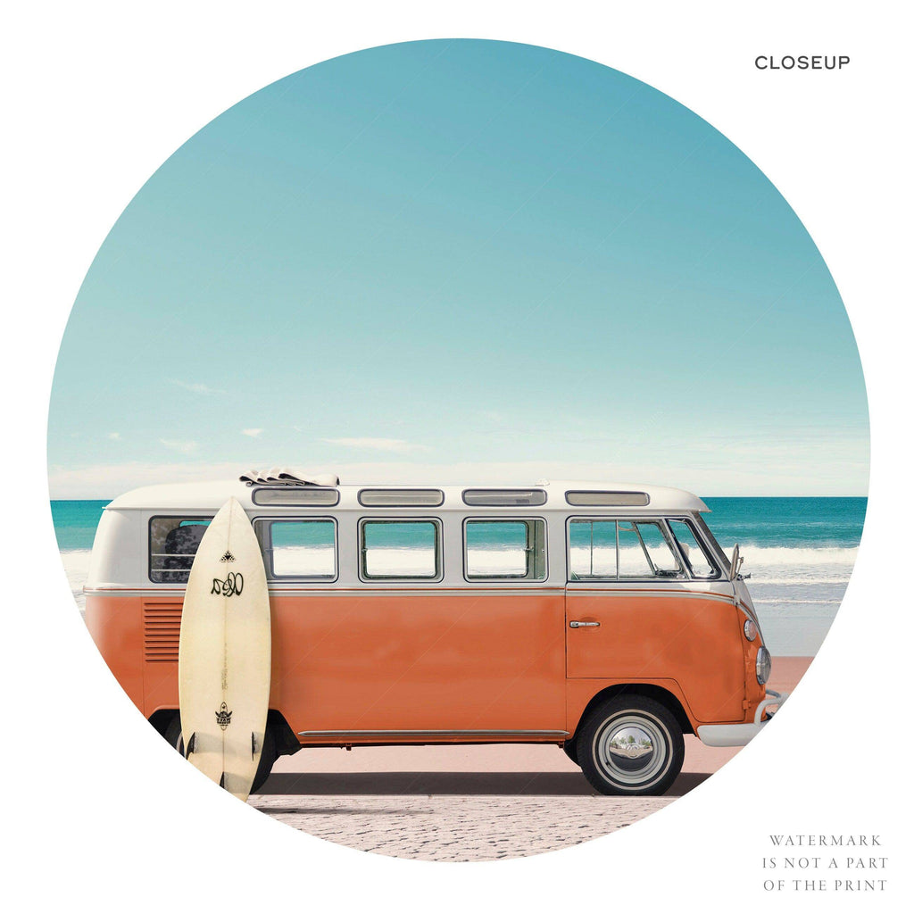 Set of 3 Beach Prints – Orange Kombi Van Palm Tree Ocean Wall Art