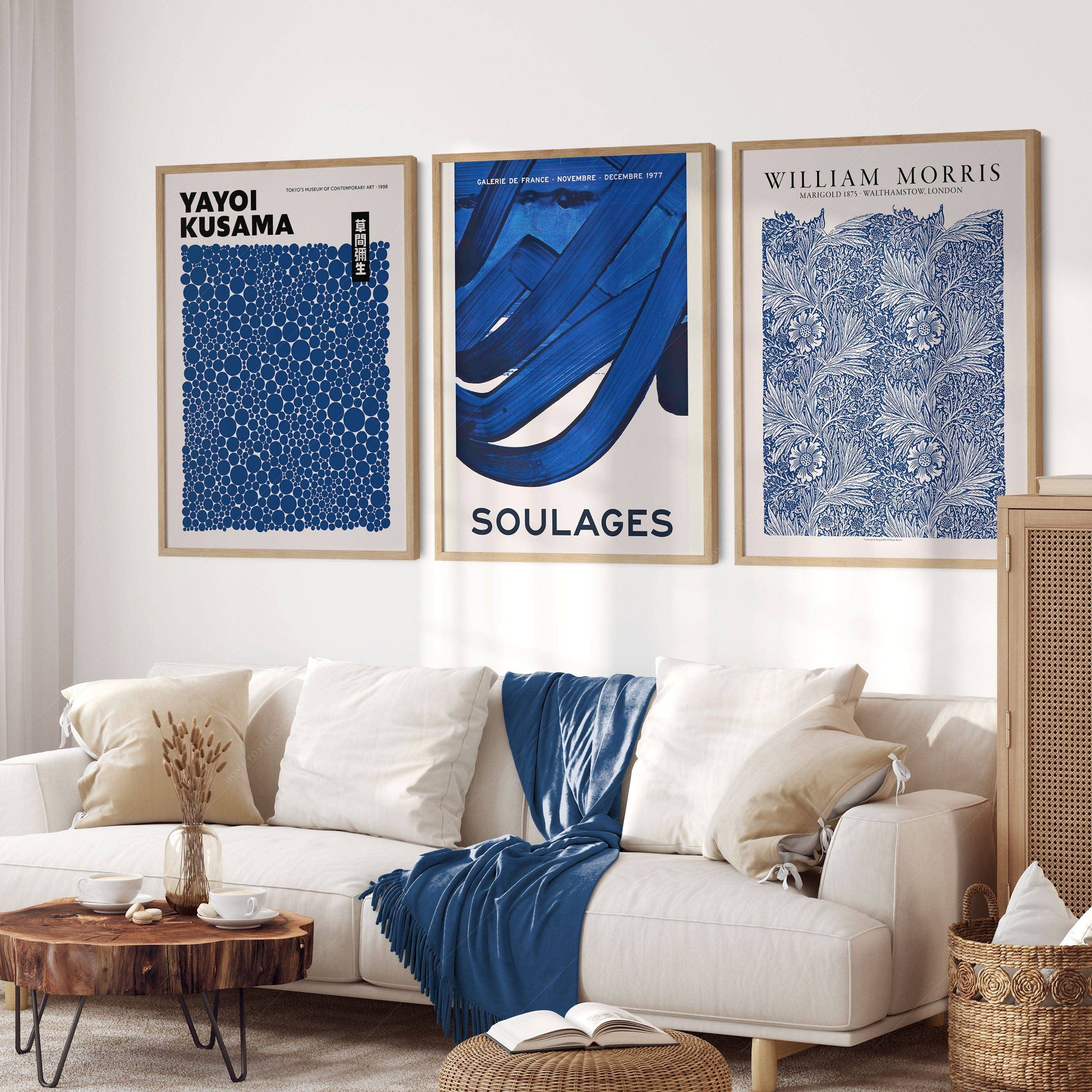 Indigo Blue Gallery Wall Set of 3 – Kusama Morris Soulages Art Prints