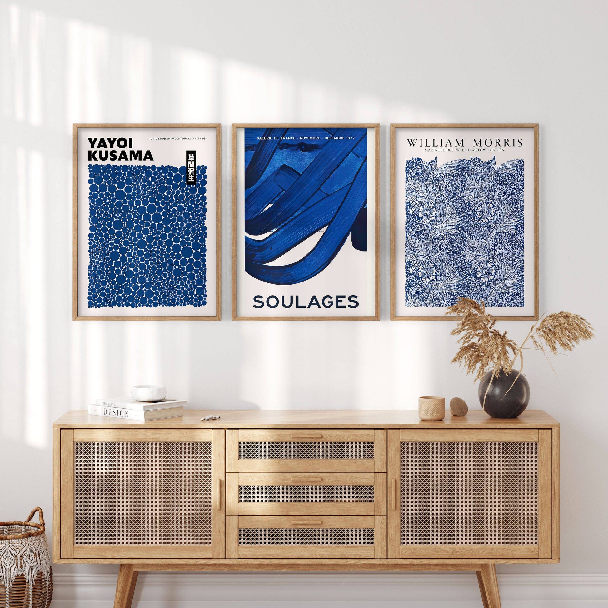 Indigo Blue Gallery Wall Set of 3 – Kusama Morris Soulages Art Prints