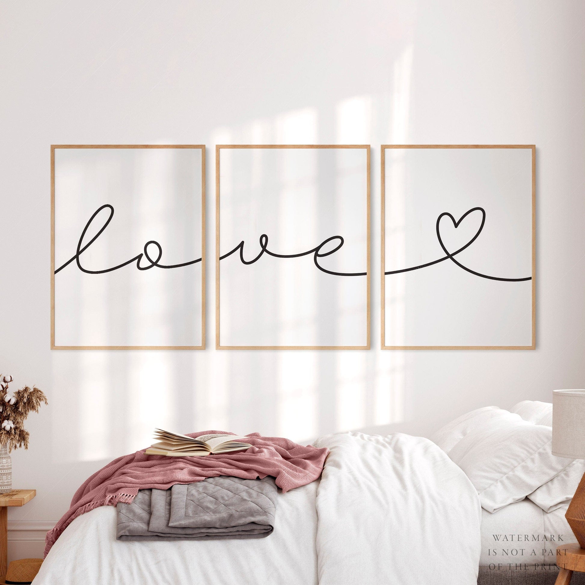 Love Script Set of 3 Prints – Minimalist Wall Art Poster Decor