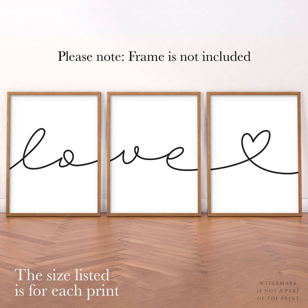 Love Script Set of 3 Prints – Minimalist Wall Art Poster Decor
