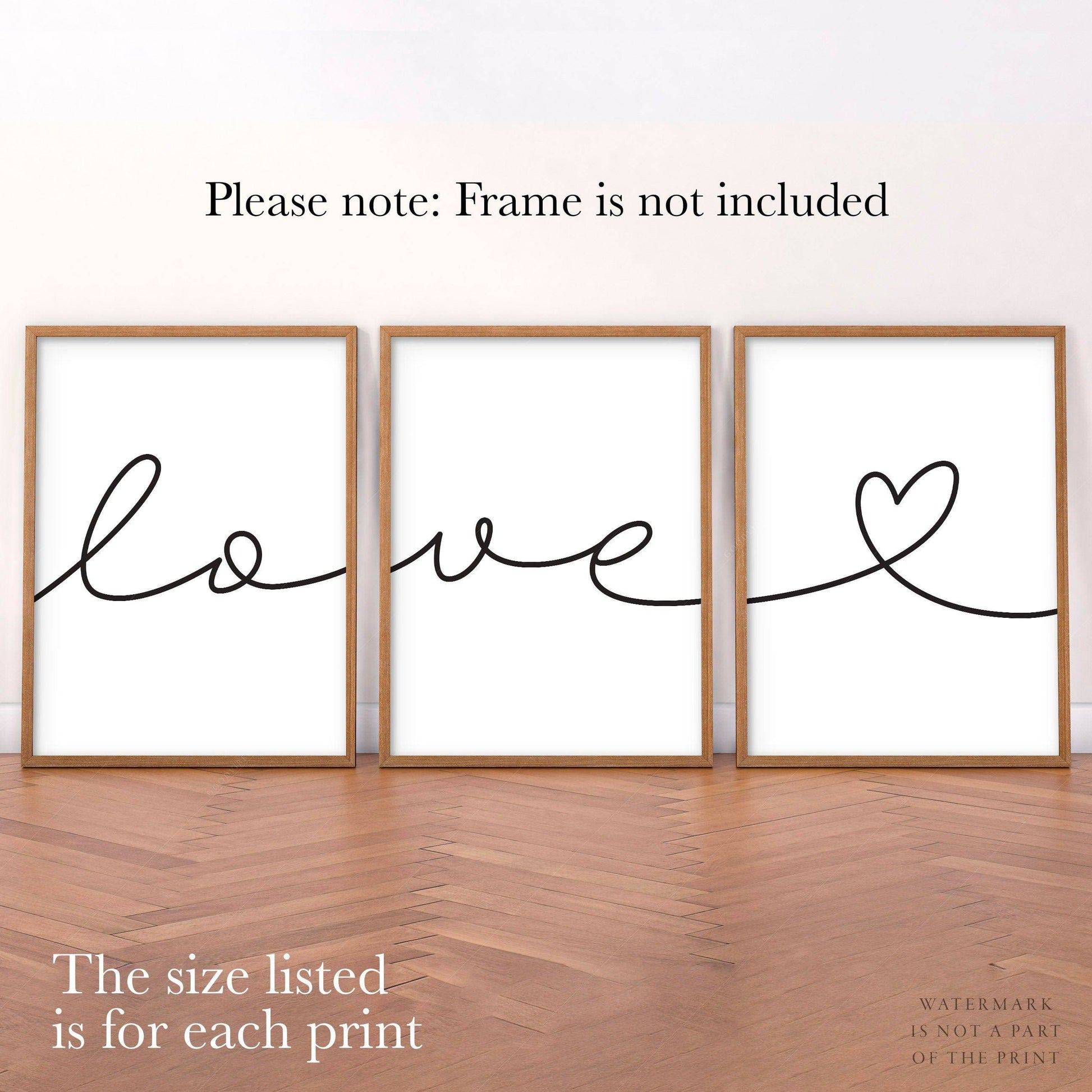 Love Script Set of 3 Prints – Minimalist Wall Art Poster Decor