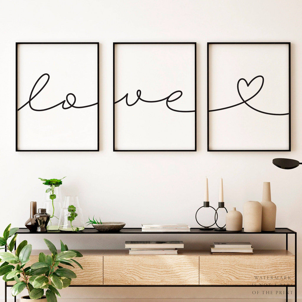 Love Script Set of 3 Prints – Minimalist Wall Art Poster Decor