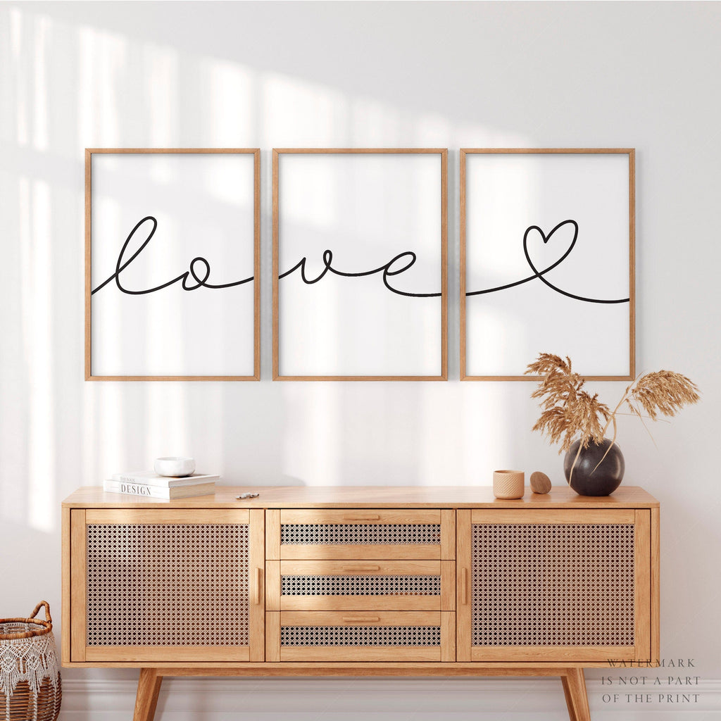 Love Script Set of 3 Prints – Minimalist Wall Art Poster Decor