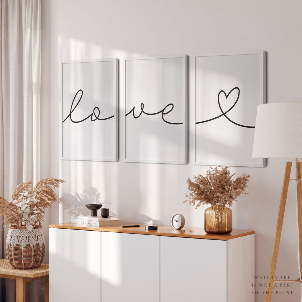 Love Script Set of 3 Prints – Minimalist Wall Art Poster Decor