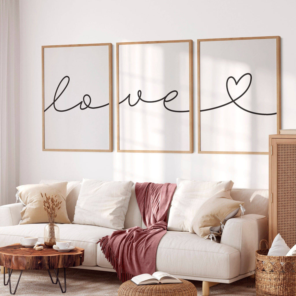 Love Script Set of 3 Prints – Minimalist Wall Art Poster Decor