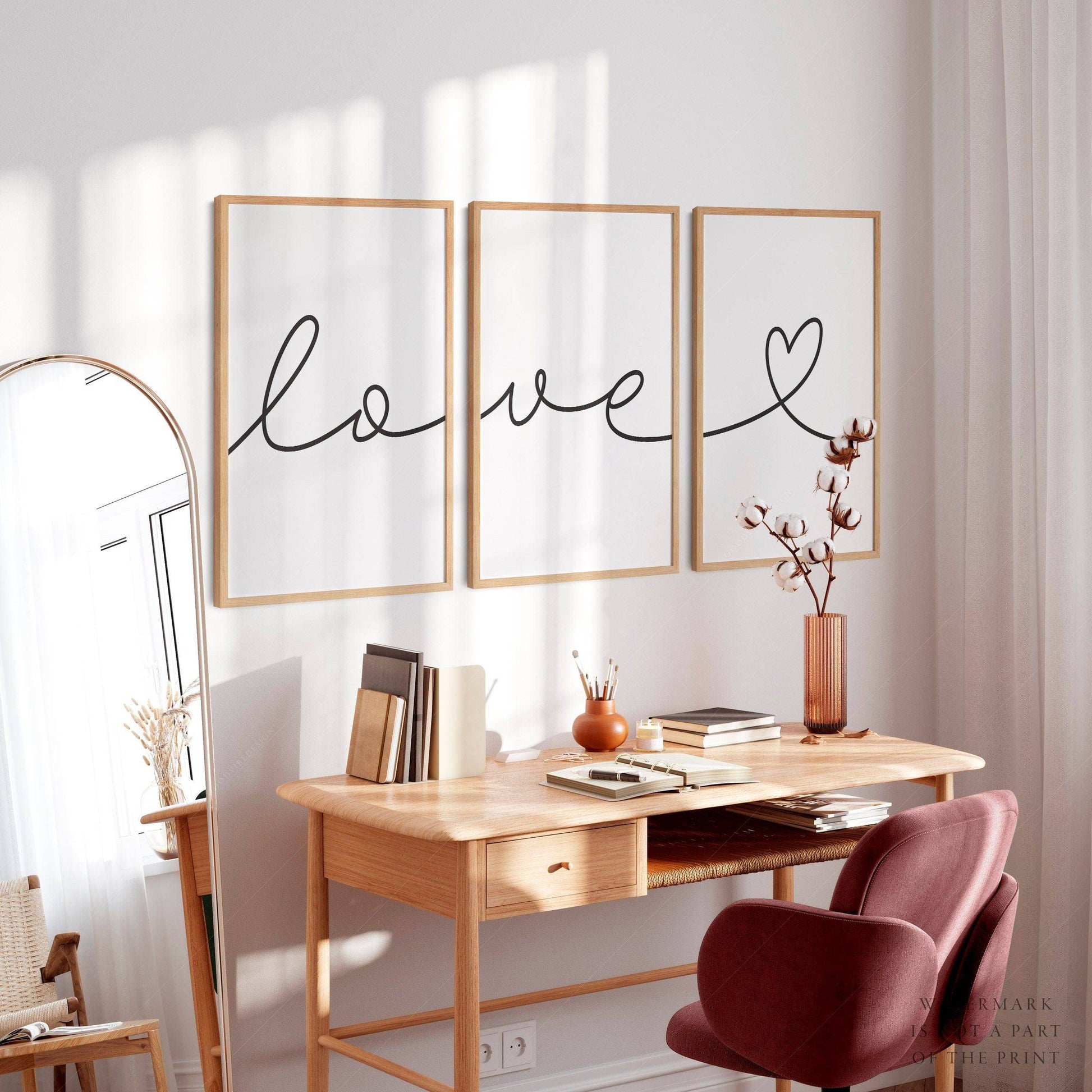 Love Script Set of 3 Prints – Minimalist Wall Art Poster Decor
