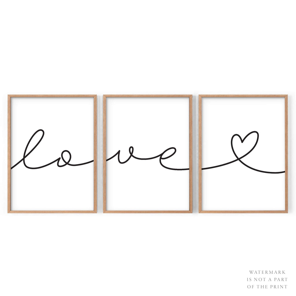 Love Script Set of 3 Prints – Minimalist Wall Art Poster Decor