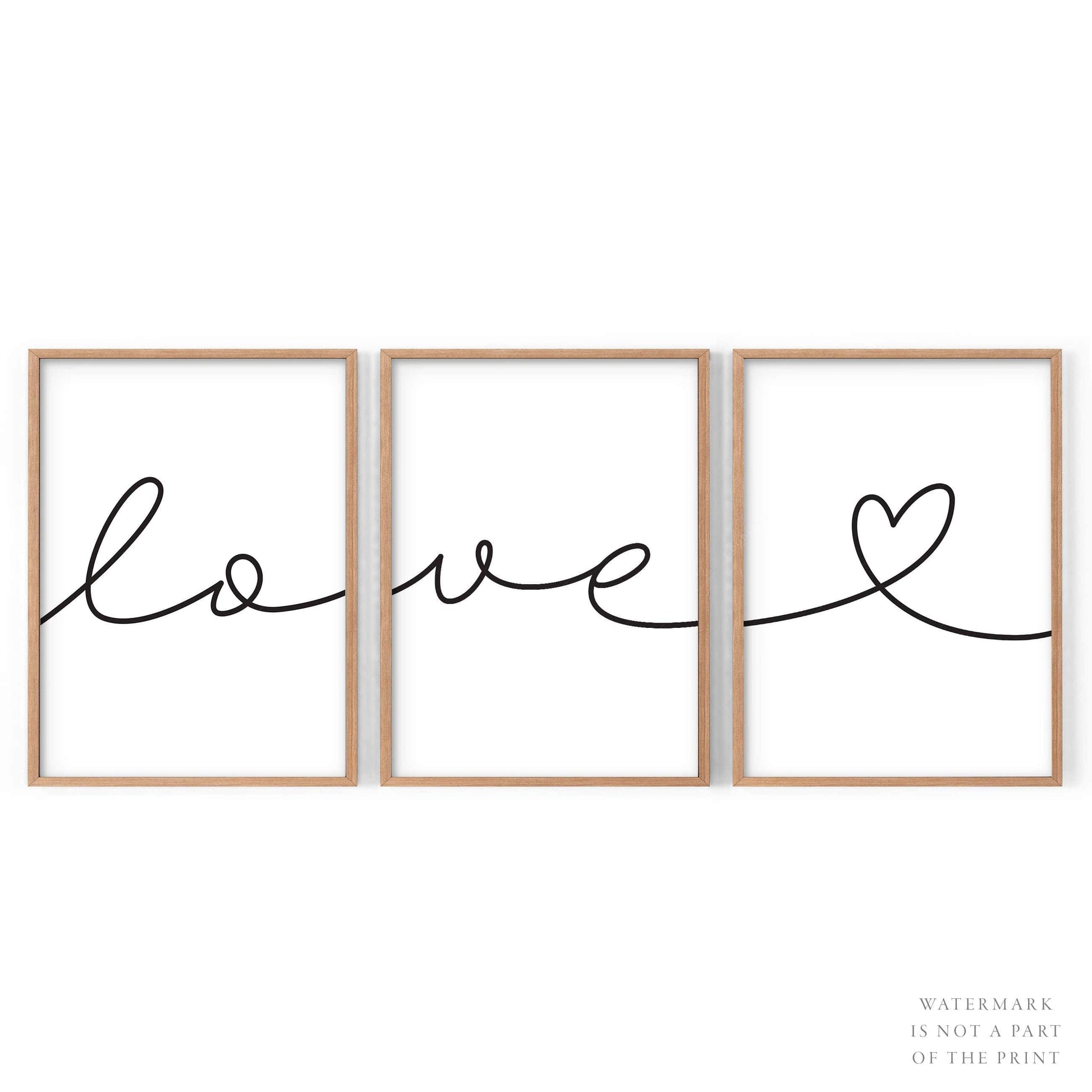 Love Script Set of 3 Prints – Minimalist Wall Art Poster Decor