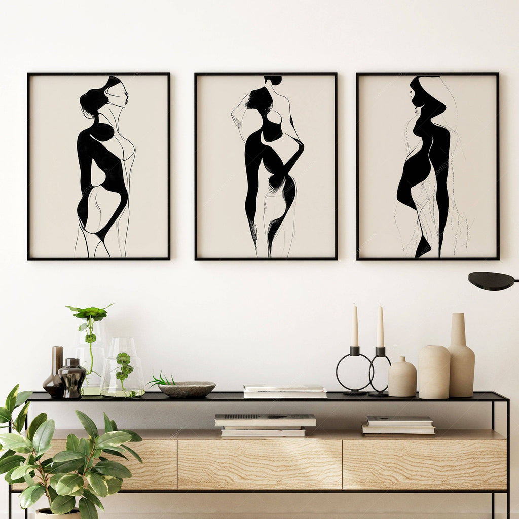 Minimalist Female Figure Line Art Set of 3 Prints – Modern Wall Decor