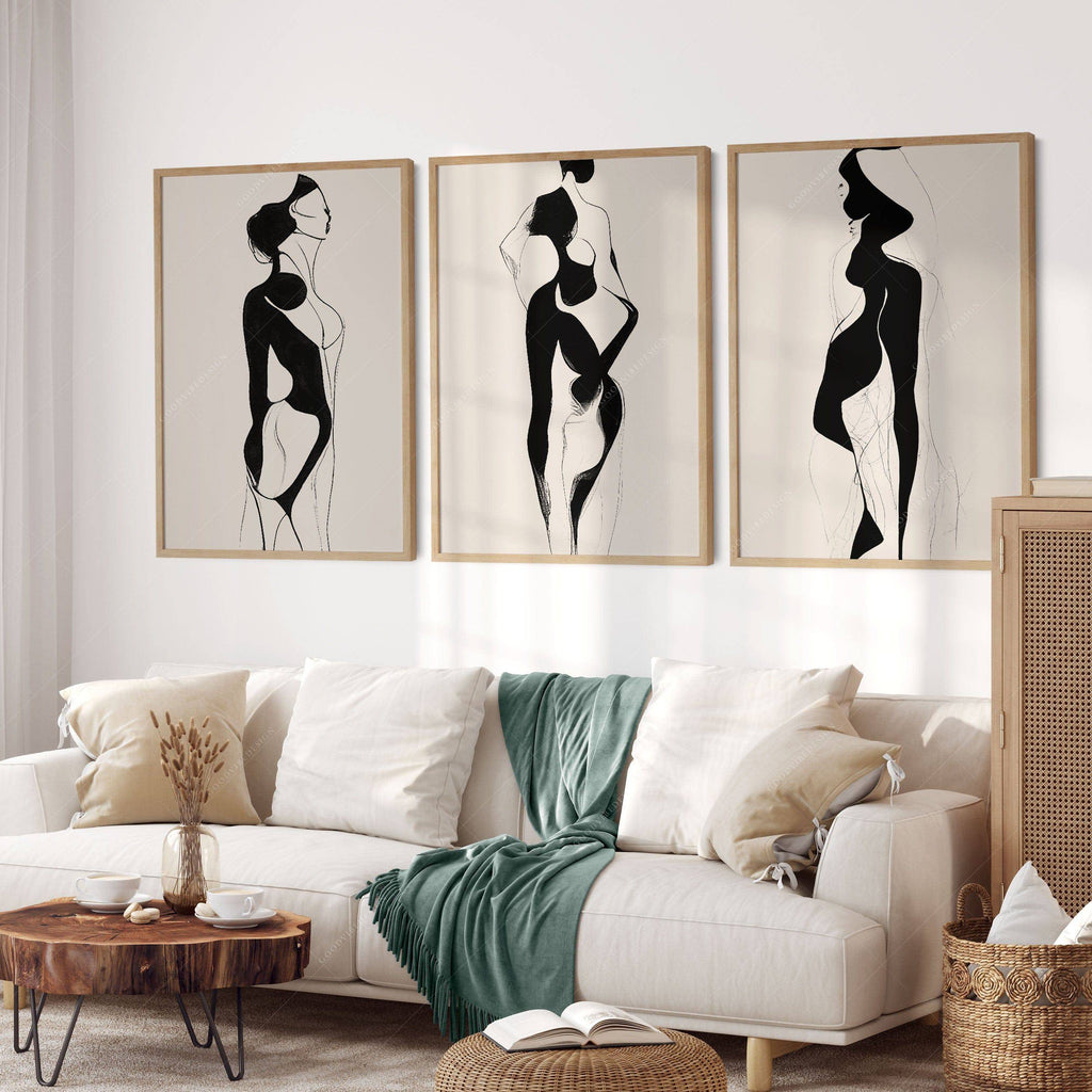 Minimalist Female Figure Line Art Set of 3 Prints – Modern Wall Decor