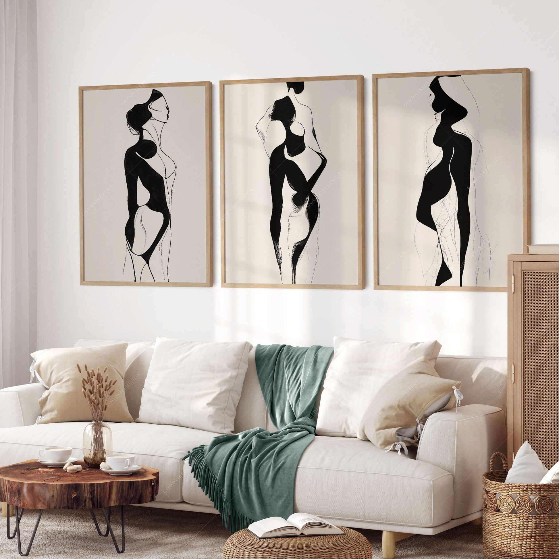 Minimalist Female Figure Line Art Set of 3 Prints – Modern Wall Decor