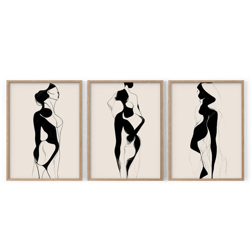 Minimalist Female Figure Line Art Set of 3 Prints – Modern Wall Decor
