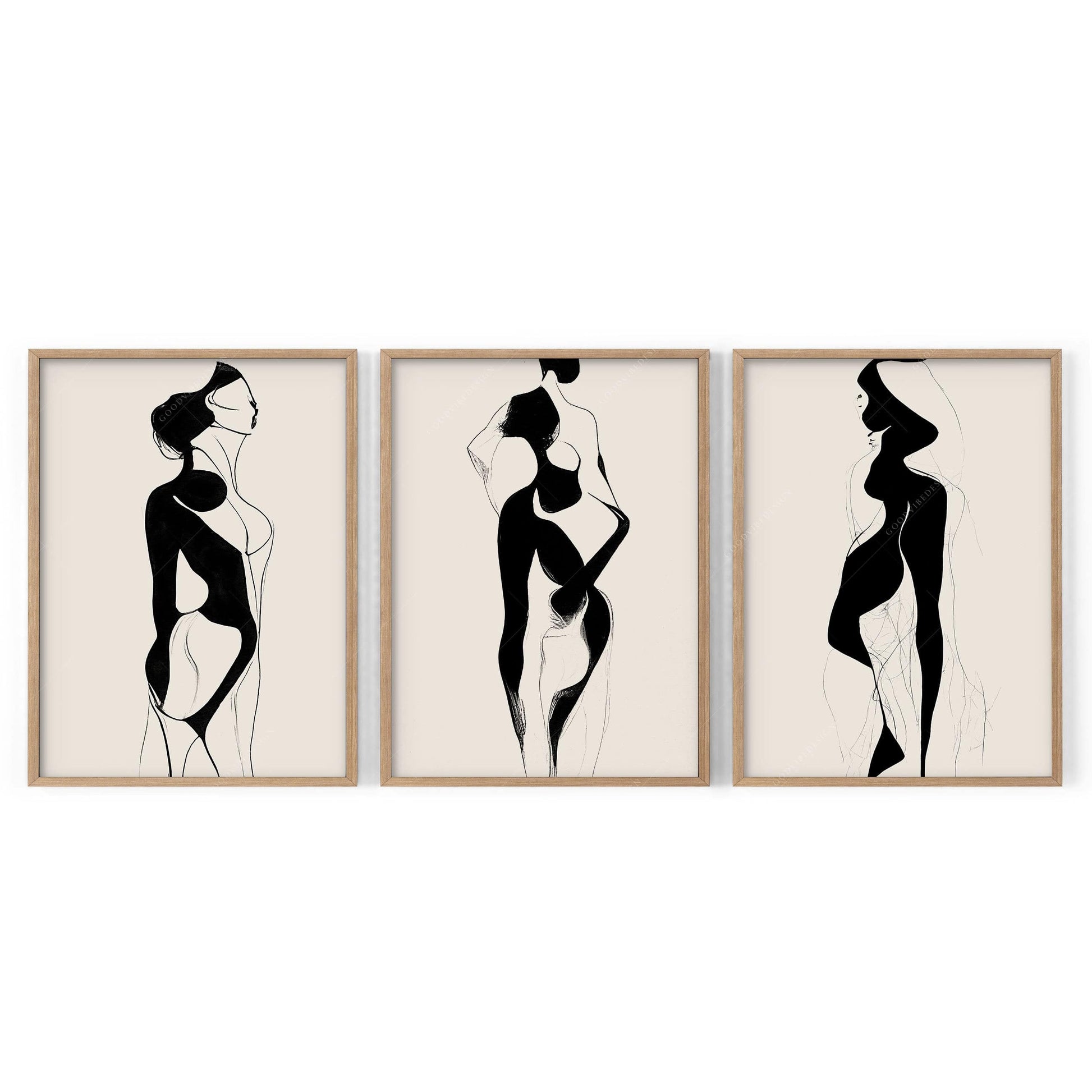 Minimalist Female Figure Line Art Set of 3 Prints – Modern Wall Decor