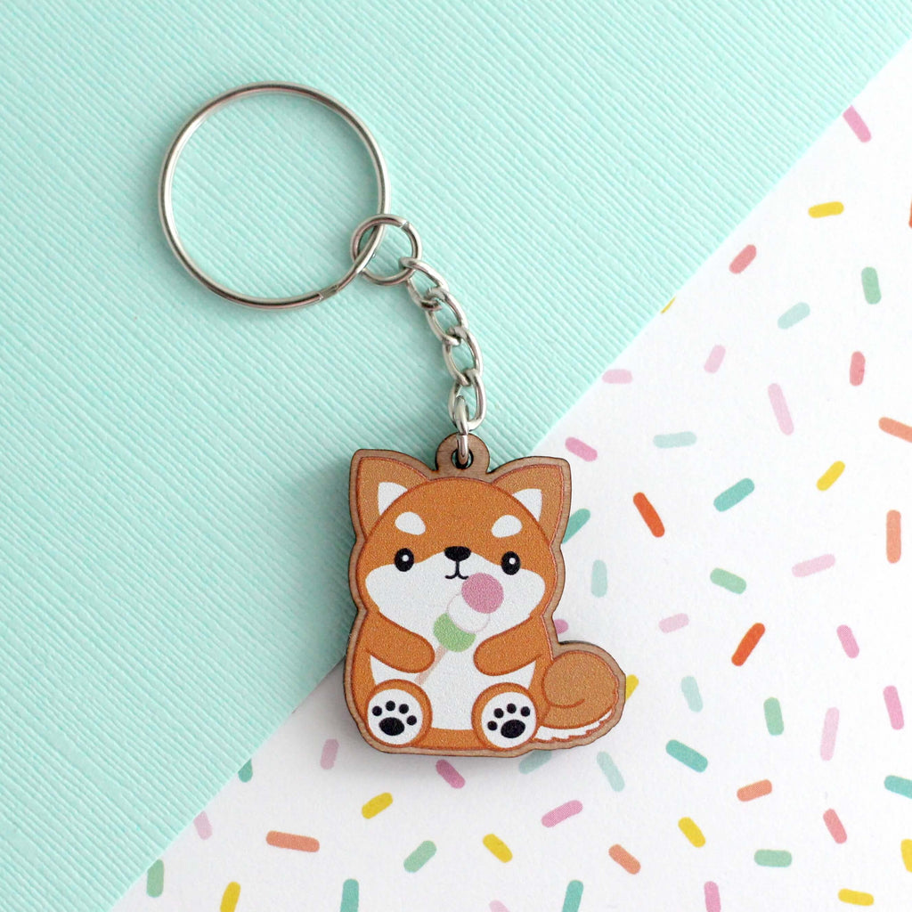 Porte-clés en bois Shiba Inu