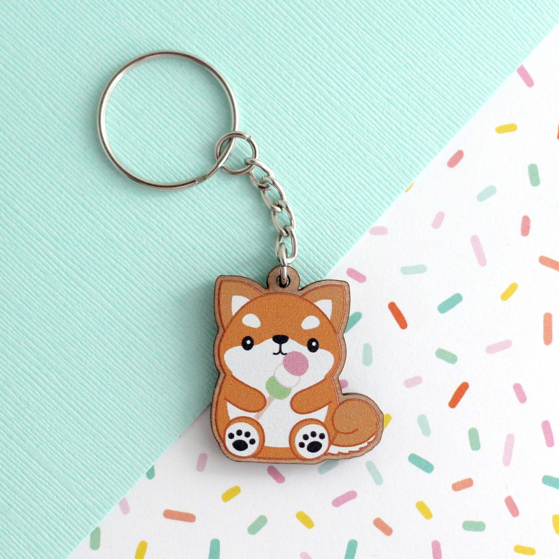 Porte-clés en bois Shiba Inu