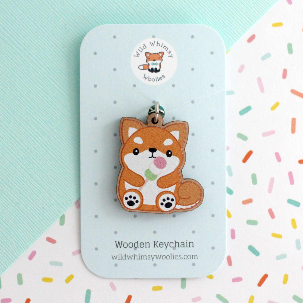Porte-clés en bois Shiba Inu