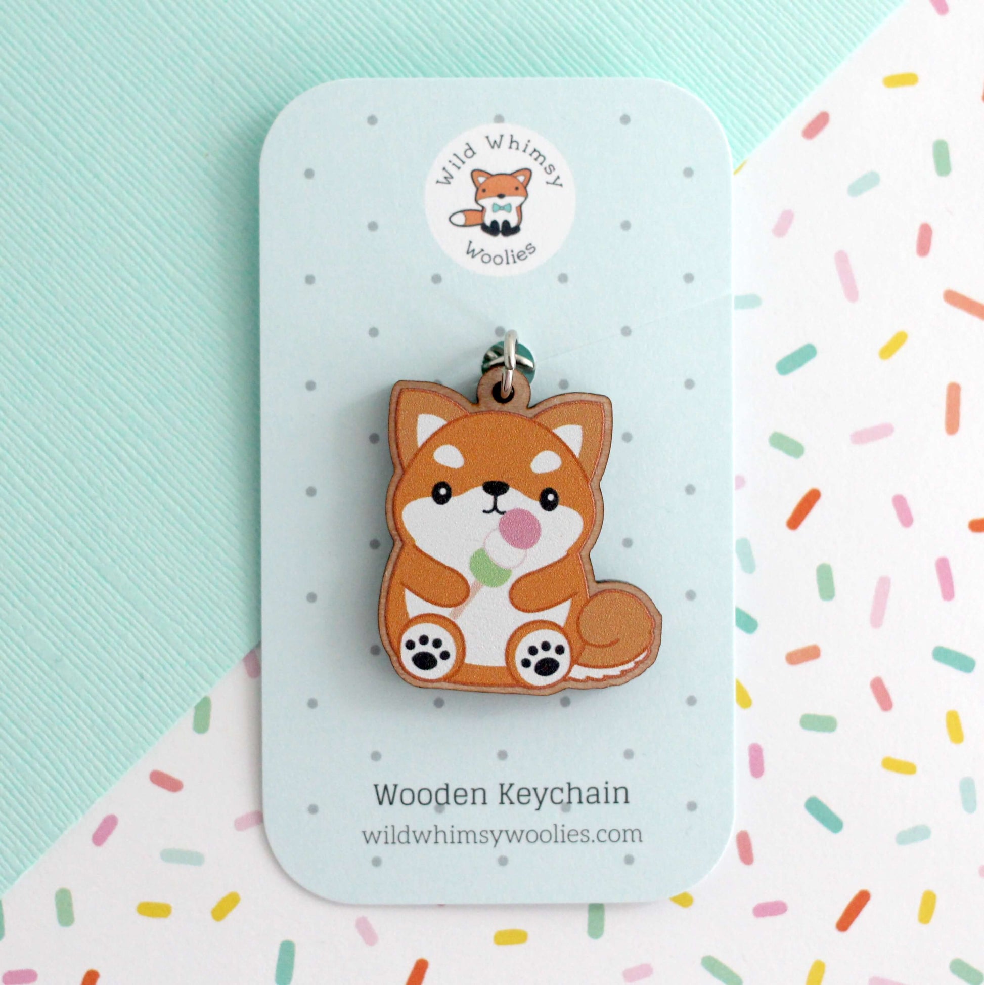 Porte-clés en bois Shiba Inu